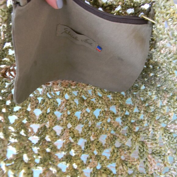 Gabriela Vlad GREEN/TAN WICKER STRAW BUCKET BAG SUMMER BOHO LEATHER TRIM - Picture 8 of 9